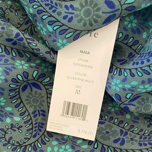 Joie Silk M Paisley Smocked Top Green Blue